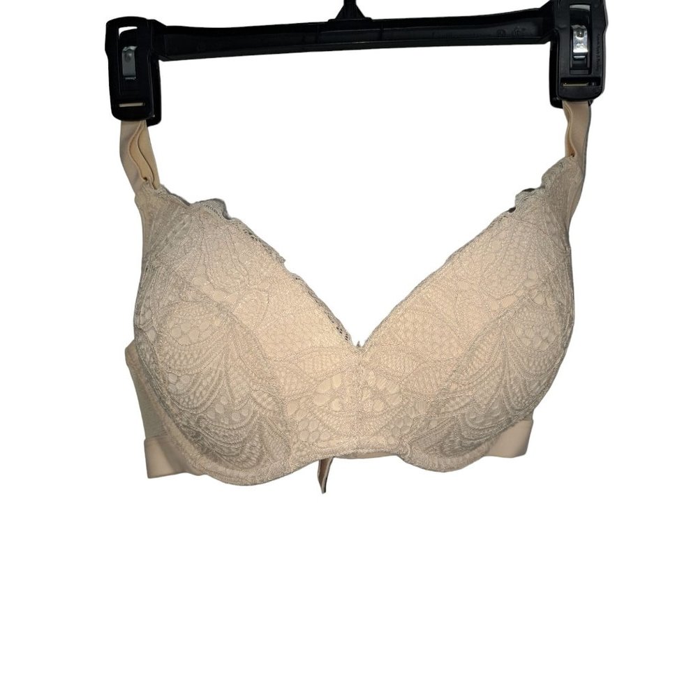 Lively 34DD Ivory Beige Lace No Wire Push Up Padded Bra Modest 149969